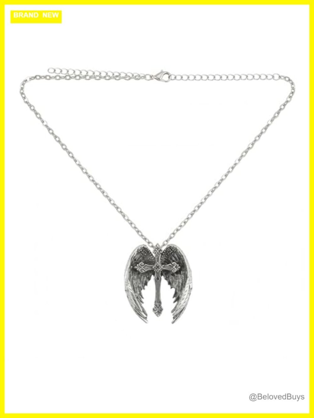 Silver Angel Wing Cross Pendant Necklace Gothic Crucifix Choker Vintage Y2K
